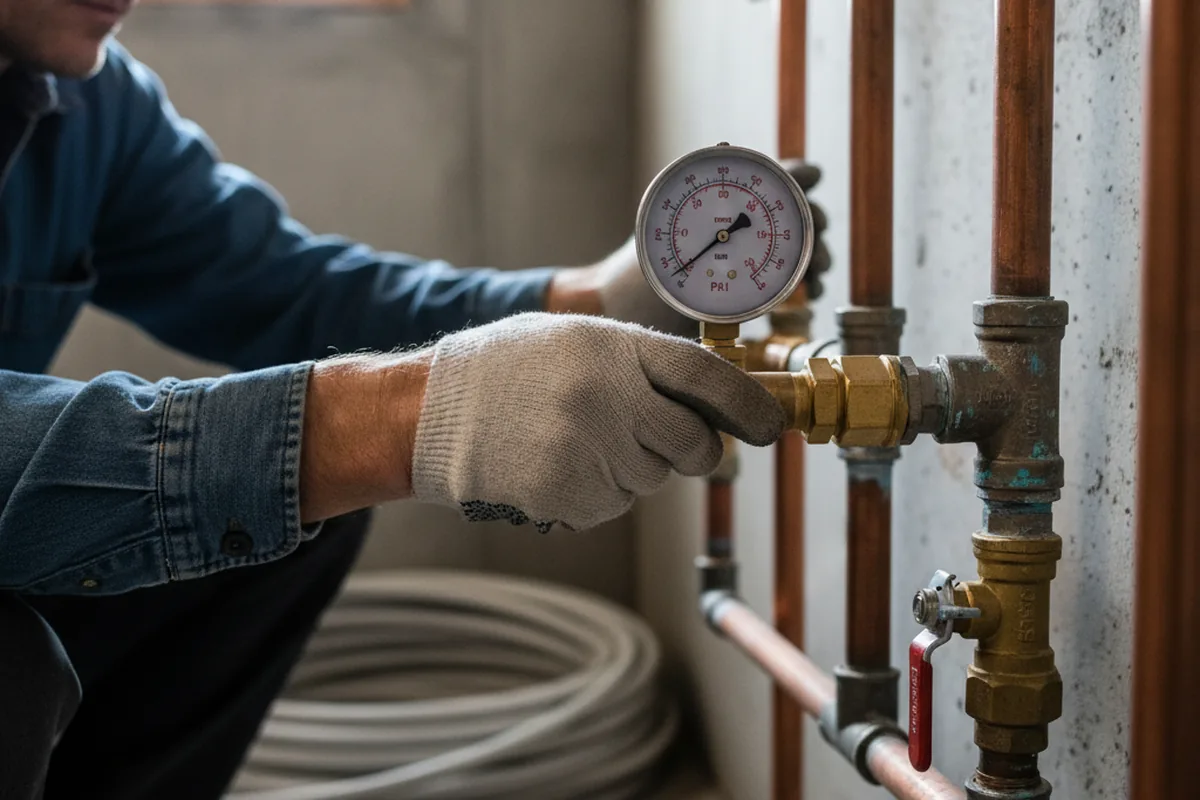 Pressure testing a repaired line during Water Line Repair in Bayonne